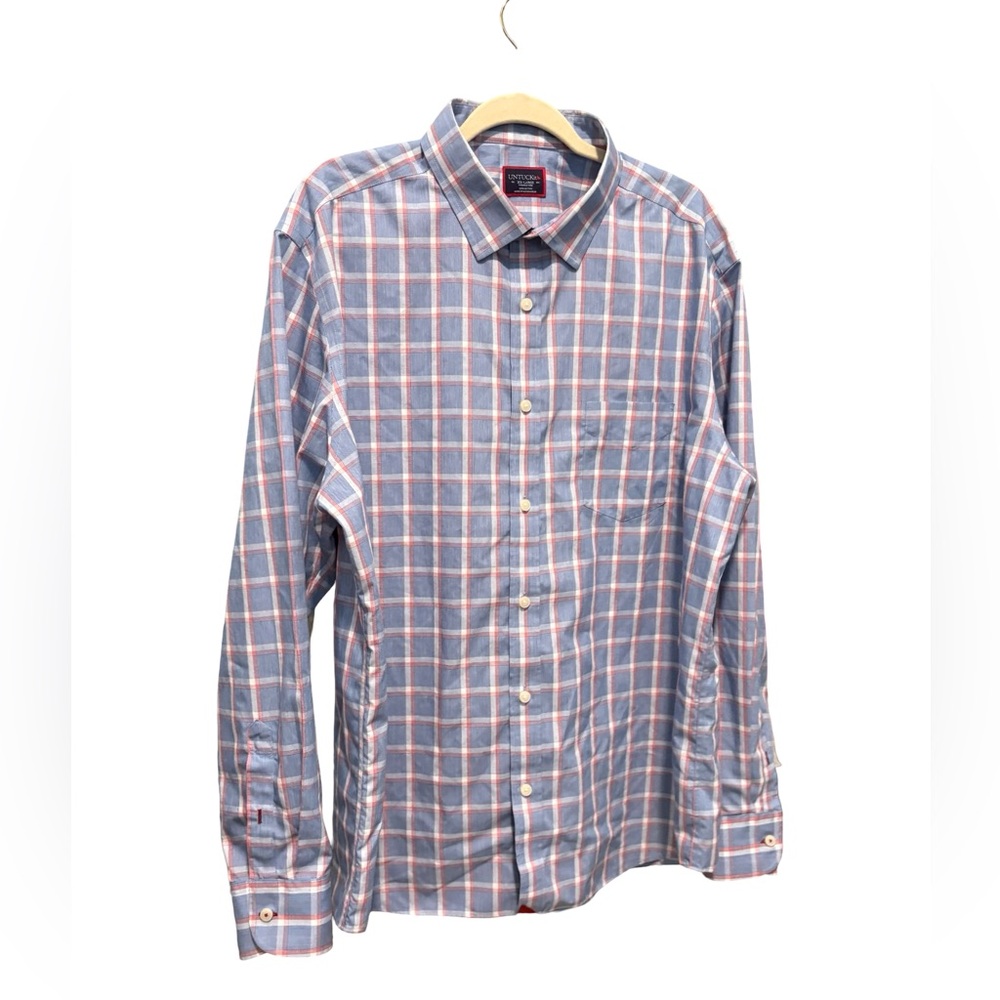 UNTUCKit Men's XXL Wrinkle-Free Plaid Button Down Shirt Blue Red